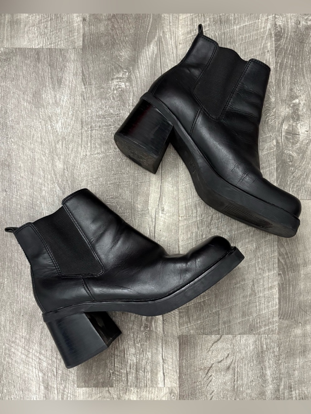 Vintage Canyon River Blues Black Leather Chunky Chelsea Boots Size 11 Y2K
